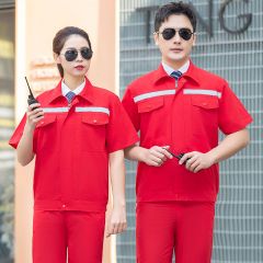 佰特 夏季短袖 红色  工作服套装男工装上衣透气薄款短袖汽修服工人劳保服定制耐磨